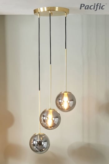 Pacific Grey Arabella Smoked Glass Orb and Gold Metal Pendant Ceiling Light (N32757) | £150