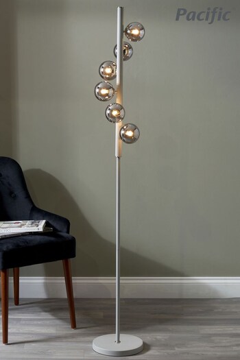 Pacific Grey Blair Smoke Glass Ball and Metal Floor Lamp (N32762) | £150