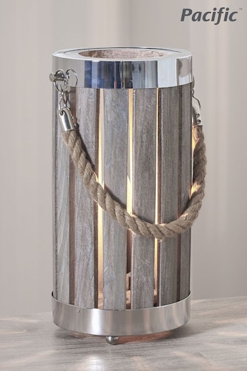 Pacific Grey Austell Wash Wood Small Lantern Table Lamp (N32765) | £60