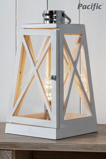 Pacific White Devon Wash and Chrome Lantern Table Lamp (N32766) | £70