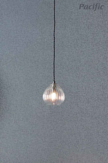 Pacific Clear Ella Ribbed Glass Teardrop Pendant Ceiling Light (N32770) | £74.99