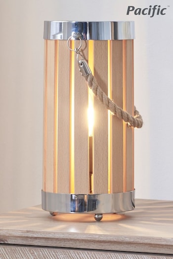 Pacific Natural Austell Wood Small Lantern Table Lamp (N32774) | £60