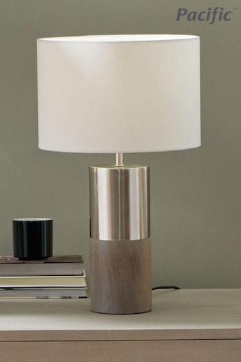 Pacific Silver Etosha Grey Wood and Metal Table Lamp (N32776) | £160