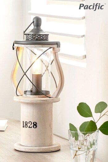 Pacific White Gibson Wood Lantern Table Lamp (N32777) | £50