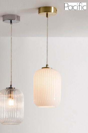 Pacific Gold Alessia Glass and Metal Ribbed Glass Pendant Ceiling Light (N32782) | £59.99