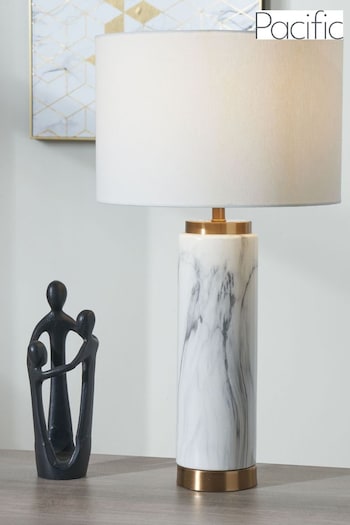 Pacific White Carrara Marble Effect Ceramic Tall Table Lamp (N32789) | £80