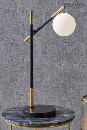 Pacific White Wanda Orb and Black Metal Table Lamp (N32795) | £69.99