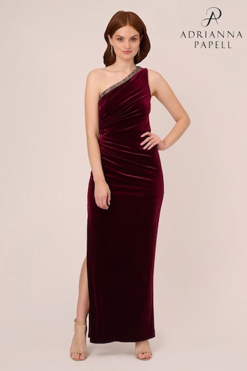 Adrianna Papell Red Velvet One Shoulder Gown (N32824) | £229