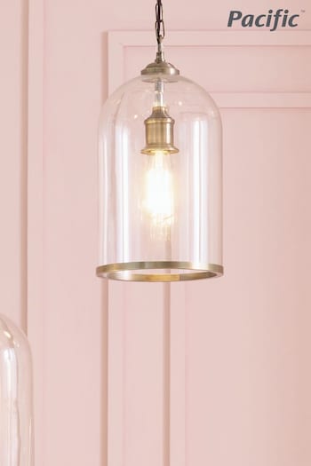 Pacific Clear Cloche Glass and Antique Brass Rimmed Pendant Ceiling Light (N32844) | £100