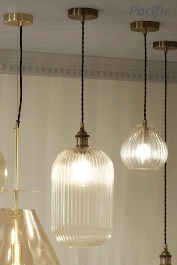 Pacific Clear Abigail Ribbed Glass Tall Pendant Ceiling Light (N32850) | £100