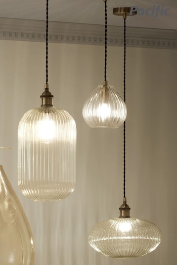 Pacific Clear Abigail Ribbed Glass Oval Pendant Ceiling Light (N32851) | £99.99