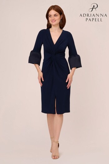 Adrianna Papell Blue Jersey And Taffeta Midi Dress (N32968) | £159