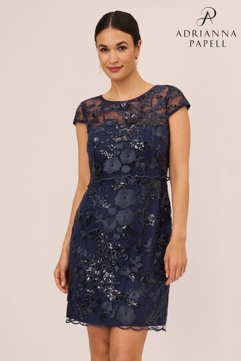 Adrianna Papell Blue Sequin Popover Dress (N32971) | £169