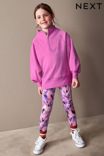 Bright Pink Half Zip Crew Sweatshirt And Chine Leggings Set (3-16yrs) (N32973) | £21 - £27