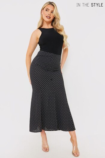 In The Style Black Black Woven Polka Dot Midaxi Skirt (N32975) | £35
