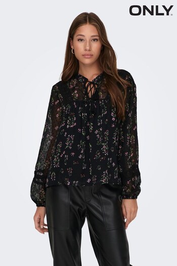 ONLY Black Dobby Lace Floral Print Blouse (N32983) | £32