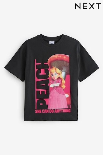 Black/Pink Princess Peach Mario Oversized License T-Shirt (3-16yrs) (N33035) | £14 - £19