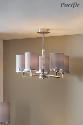 Pacific Grey Midland Marble Effect 5 Arm Pendant Ceiling Light (N33045) | £300