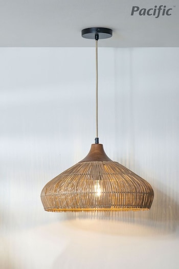 Pacific Natural Ata Bamboo Effect and Wood Wide Dome Pendant Ceiling Light (N33048) | £249.99