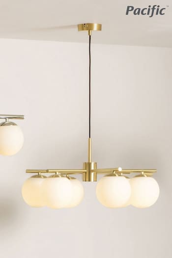 Pacific Asterope 6 White Orb and Gold Metal Pendant Ceiling Light (N33049) | £300