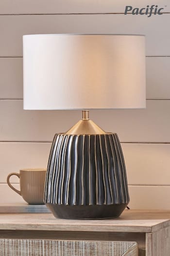 Pacific Black/Silver Artemis Textured Ceramic Table Lamp (N33054) | £70