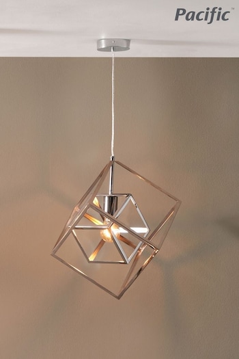 Pacific Silver Alessio Shiny Nickel Metal Cube Pendant Ceiling Light (N33056) | £100