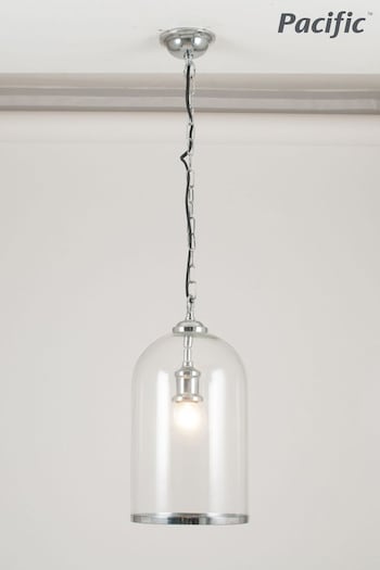 Pacific Clear Glas/Silver Cloche Pendant Ceiling Light (N33067) | £100