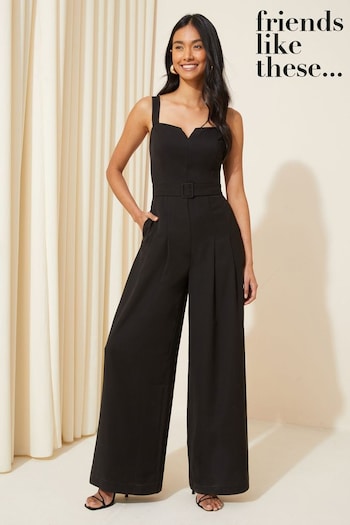Knitwear & Jumpers Black Tall Twill Strappy Belted Wide Leg Jumpsuit (N33084) | £54