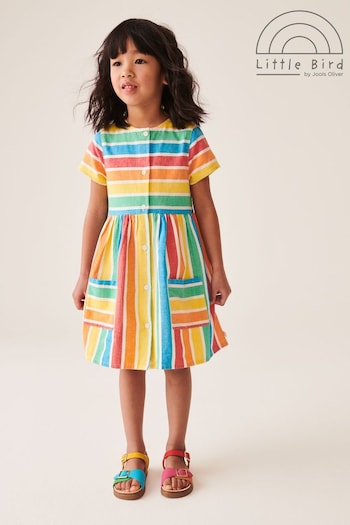 Little Bird by Jools Oliver Multi Colourful Striped Linen Buttoned Dress (N33120) | £24 - £30