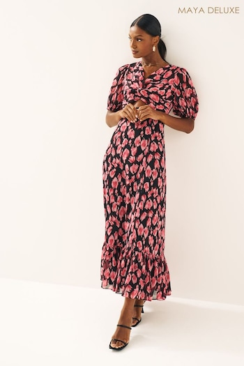 Maya Black Twist Front Puff Sleeve Midaxi Dress (N33133) | £95