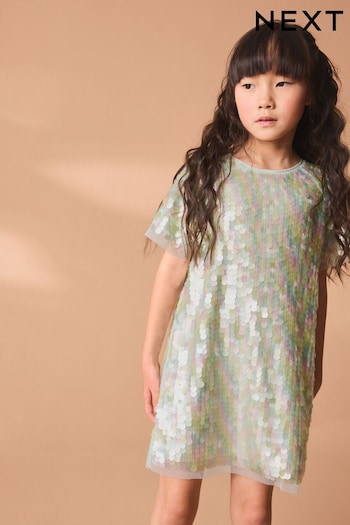 Mint Green Sequin Party Dress (3-16yrs) (N33150) | £42 - £48