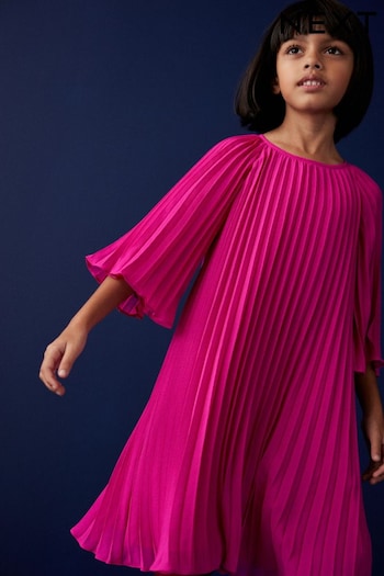 Hot Pink Pleated Satin Dress (3-16yrs) (N33153) | £29 - £35