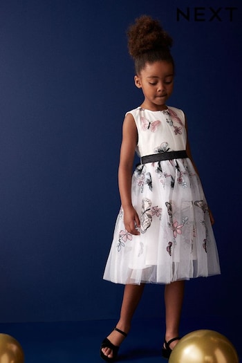 Butterfly Embroidered Mesh Tie Back Party Dress (3-16yrs) (N33159) | £38 - £42