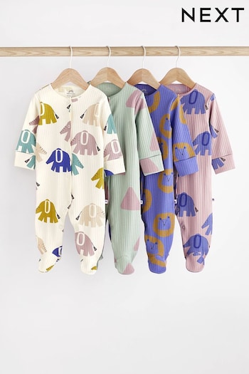 Blue Elephant Print Baby Sleepsuit 4 Pack (0mths-2yrs) (N33219) | £24 - £26