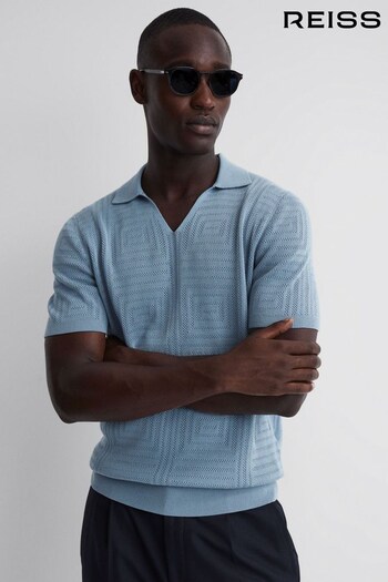Reiss Porcelain Blue Thames Slim Fit Knitted Cotton Shirt (N33272) | £98