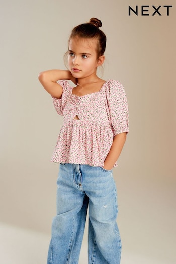 Pink Ditsy Cut-Out Detail Blouse (3-16yrs) (N33289) | £13 - £18