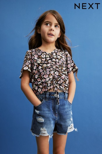 Black Ditsy Ruched Blouse (3-16yrs) (N33292) | £10 - £15