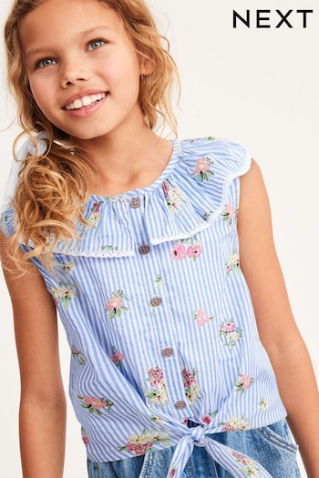 Blue Floral Tie-Front Blouse (3-16yrs) (N33294) | £10 - £15