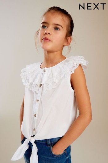 White Broderie Tie-Front Blouse (3-16yrs) (N33295) | £11 - £16