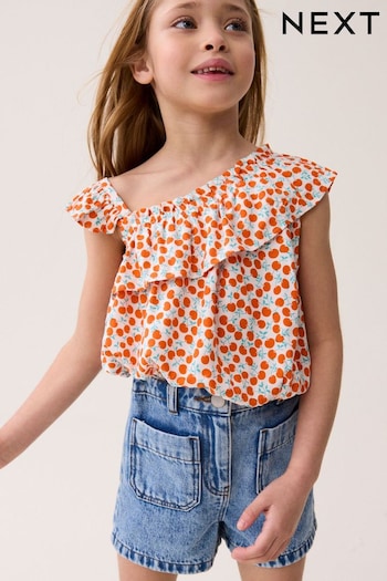 Red Cherries One-Shoulder Frill Blouse (3-16yrs) (N33300) | £11 - £16