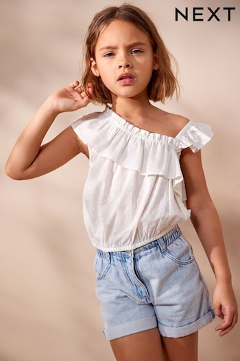 White One-Shoulder Frill Blouse (3-16yrs) (N33301) | £11 - £16