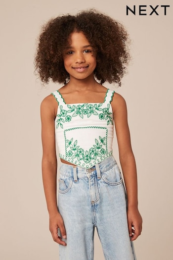 White/Green Embroidered Cami Top (3-16yrs) (N33302) | £13 - £18