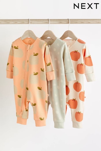 Peach/Cream balenciaga Cotton Sleepsuits 3 Pack (0mths-3yrs) (N33343) | £19 - £21