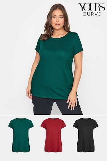 Yours Curve Black Core Basic T-Shirts 3 Pack (N33347) | £26