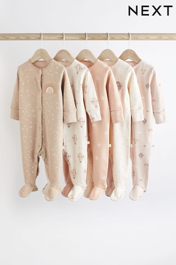 Neutral Hot Air Ballooon Baby Cotton Sleepsuits 5 Pack (0-2yrs) (N33348) | £31 - £33