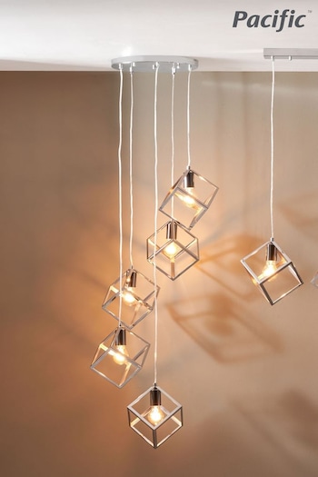 Pacific Alessio Shiny Nickel Metal Five Cube Pendant Ceiling Light (N33351) | £225