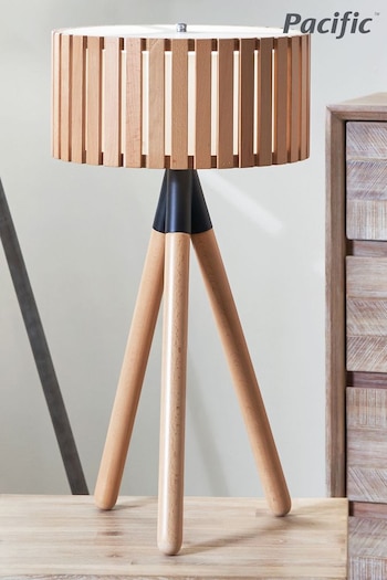 Pacific Rabanne Slatted Natural Wood Tripod Table Lamp (N33353) | £125