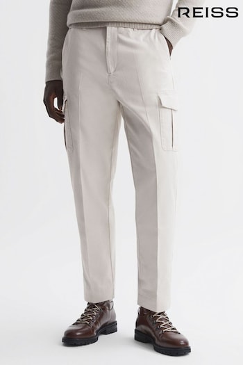 Reiss Ecru Thunder Tapered Brushed Cotton Cargo jeans Trousers (N33381) | £138