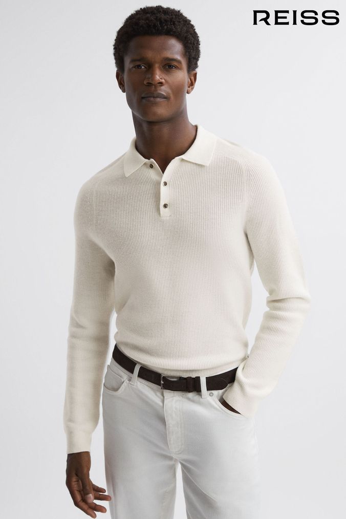 Cream long hotsell sleeve polo shirt