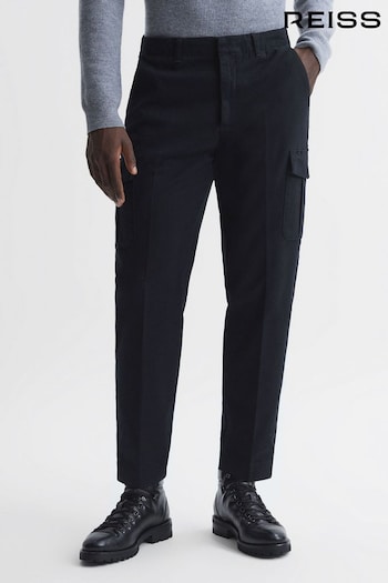 Reiss Steel Blue Thunder Tapered Brushed Cotton Cargo Trousers (N33395) | £138